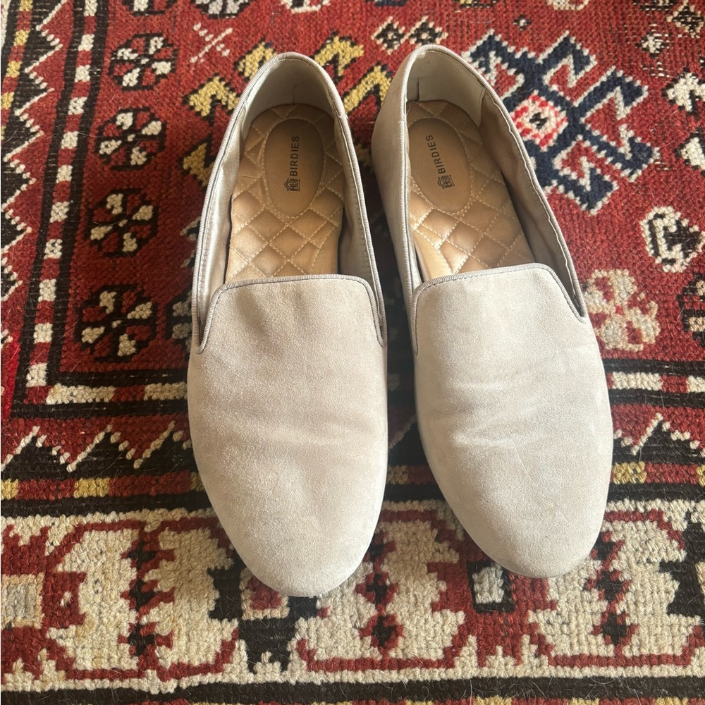 Birdies Grey Suede Slip-On Loafers